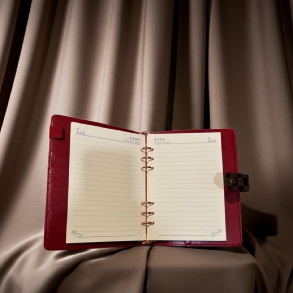 Checkered Brown and Black A5 Planner Cover with Red Interior and Snap Closure. - Picture 4 of 6